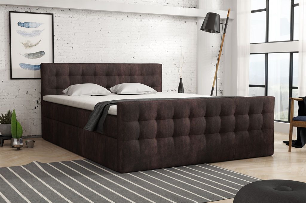 Boxspringbett Schlafzimmerbett ANKER Deluxe 180x200cm Stoff Preston Dunkelbraun