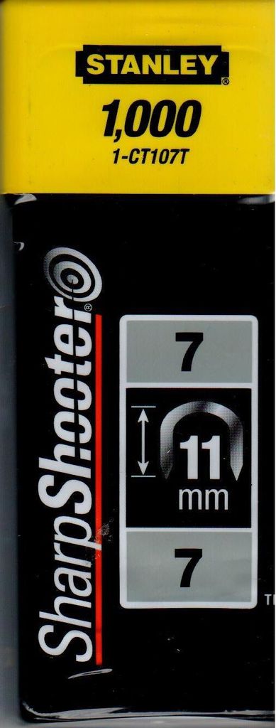 Stanley Kabelklammern CT100, 1000 Stück, 11mm gebogene Klammern für Kabeltacker / 1-CT107T
