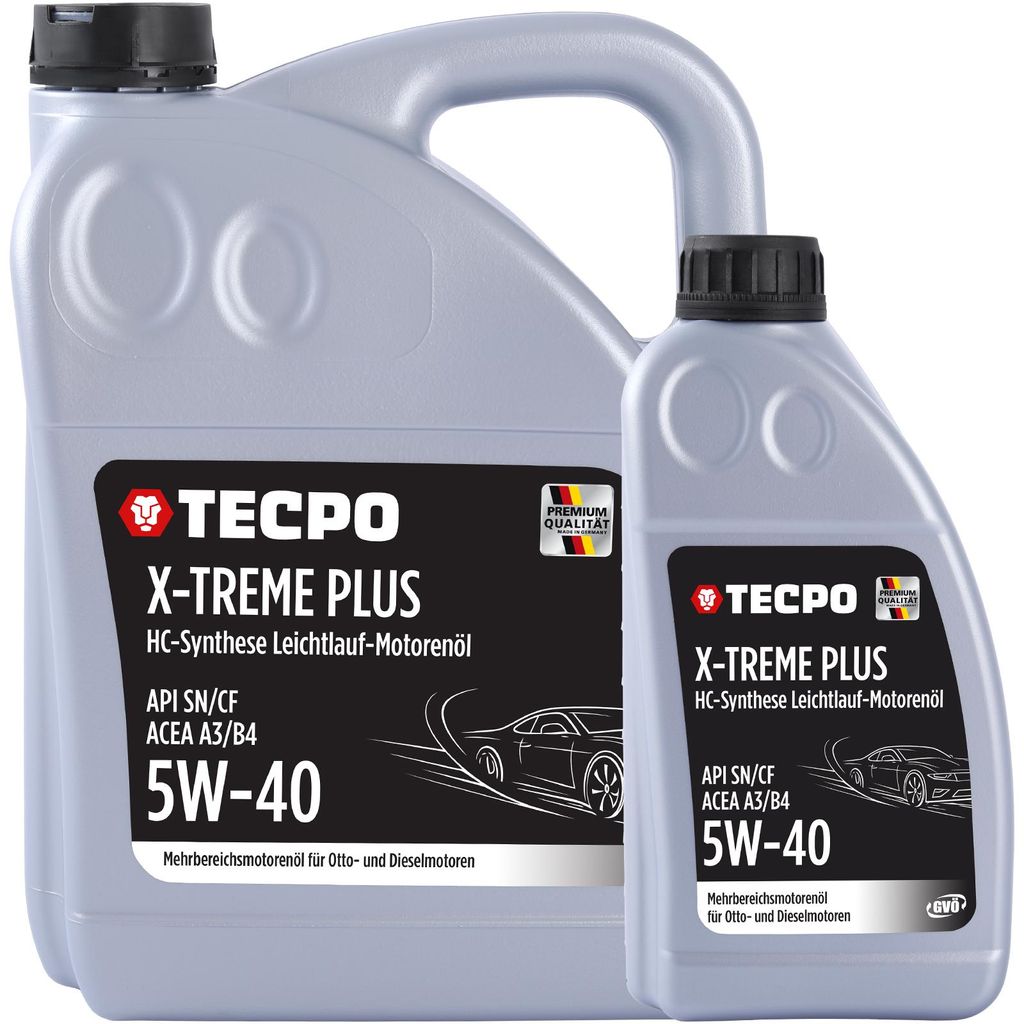 TECPO Motoröl 5W40 Öl X-TREME Plus Öl, 6 Liter 5W-40 Gebinde HC-Synthese für Diesel-und Benzinmotoren entspricht API SN/CF / ACEA A3/B4 / 502/5...