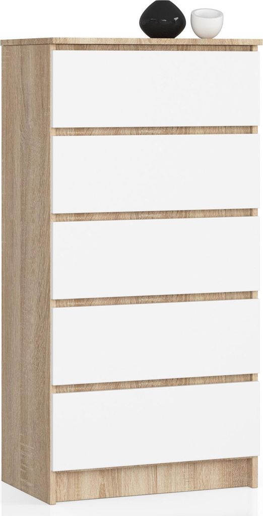 Akord Credenza 5 Cassetti Rovere Sonoma/Bianco 60X40X121 Cm Immagine del prodotto 