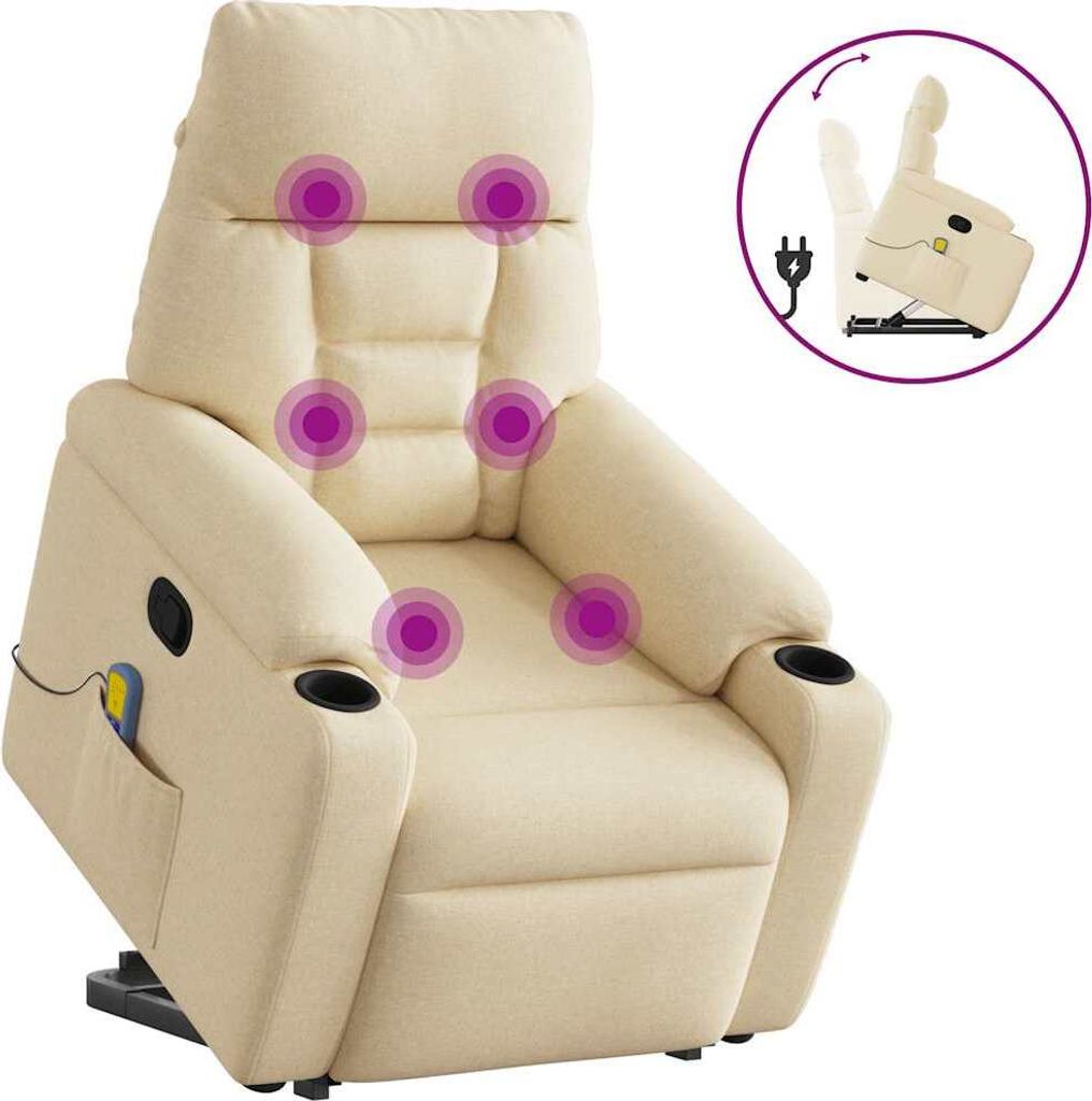 Massagesessel mit Aufstehhilfe Creme Stoff