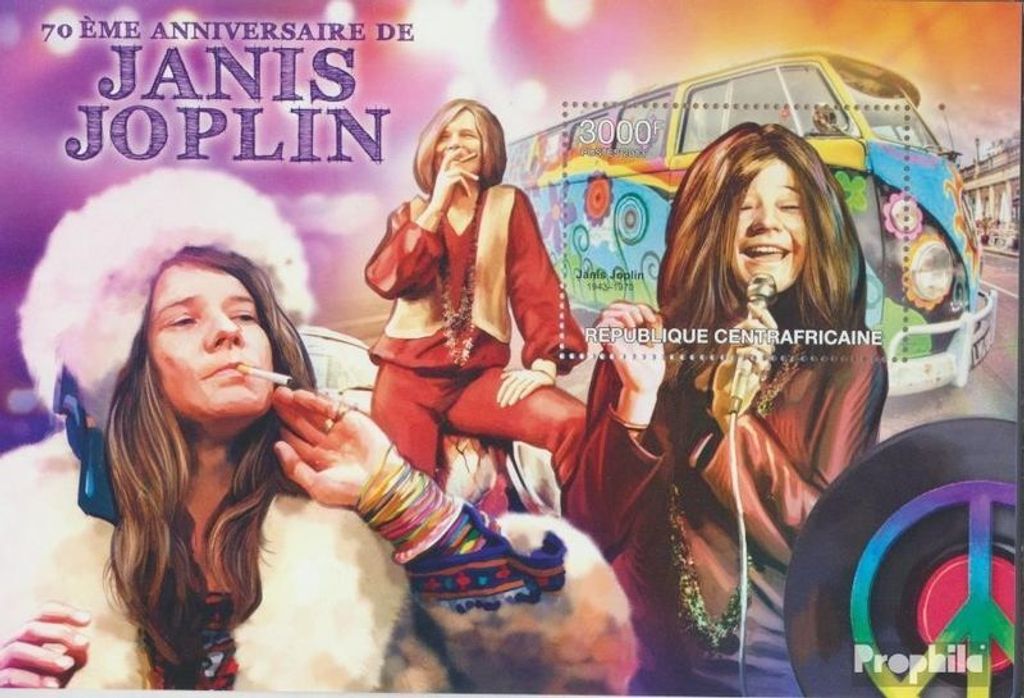 Briefmarken Zentralafrikanische Republik 2013 Mi Block 1032 (kompl. Ausgabe) postfrisch Janis Joplin