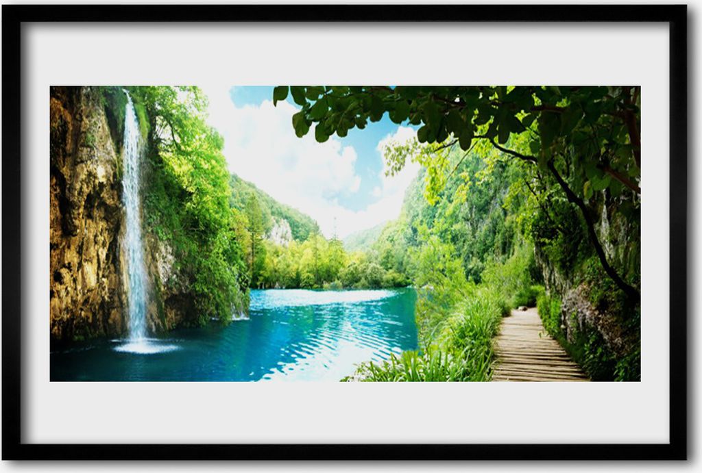 Bild 60x40 MDF-Rahmen Wandkunst Wasserfall See Natur