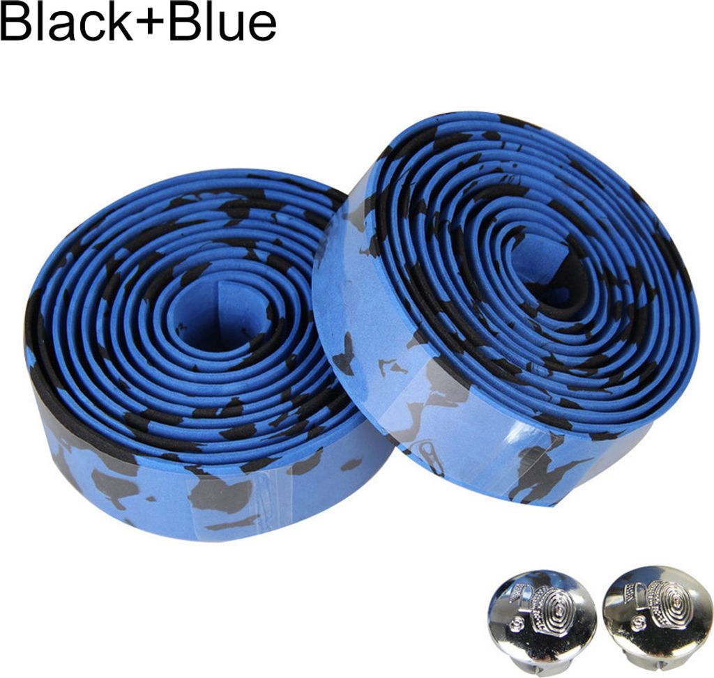 2Pcs Radfahren Rennrad Sport Fahrrad Lenker Gummiband Wrap mit 2 Bar Plug Schwarz + Blau