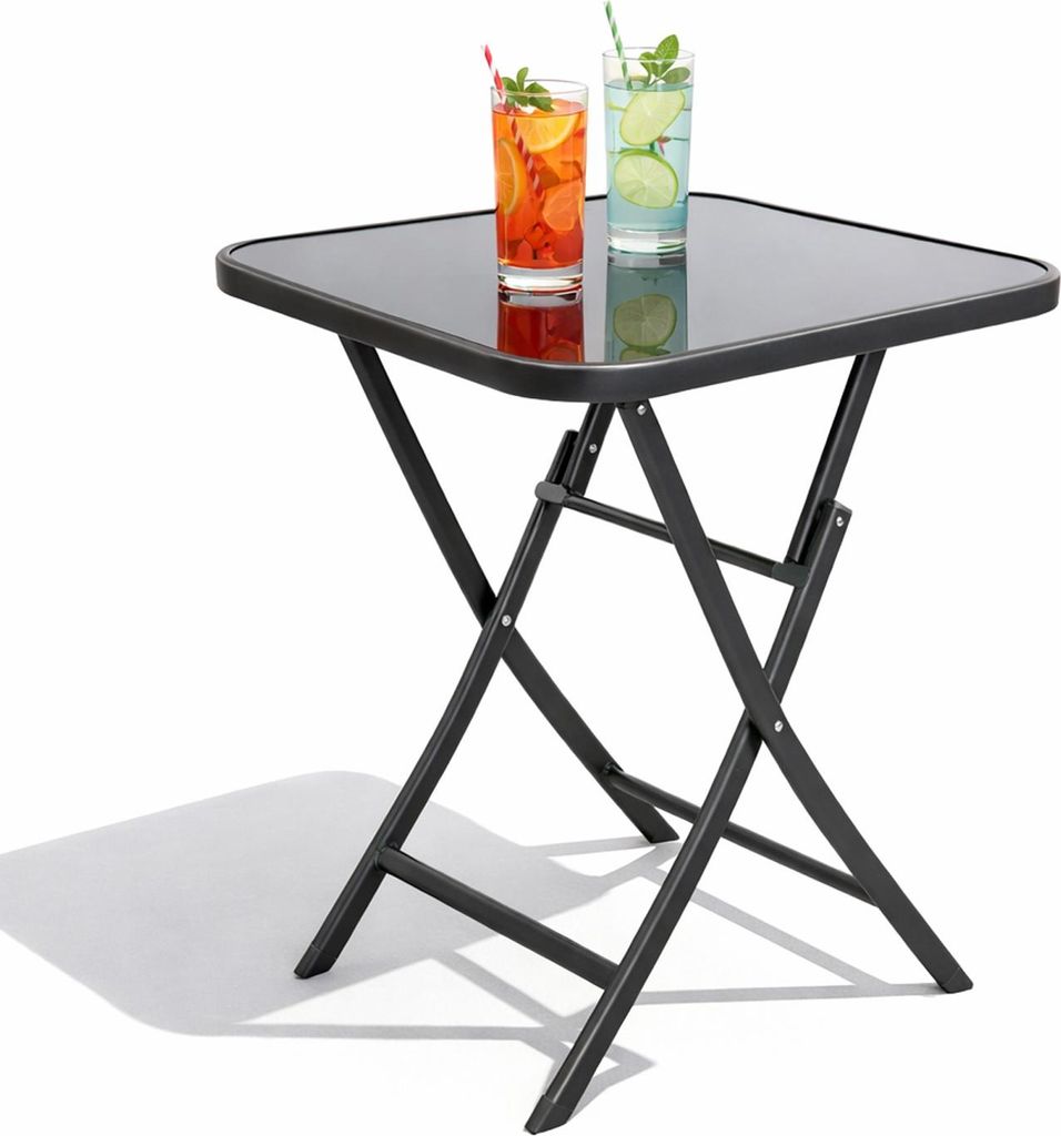 Outdoor Bistrotisch 60x60xH70cm Glas / Metall Dunkelgrau Glastisch Gartentisch
