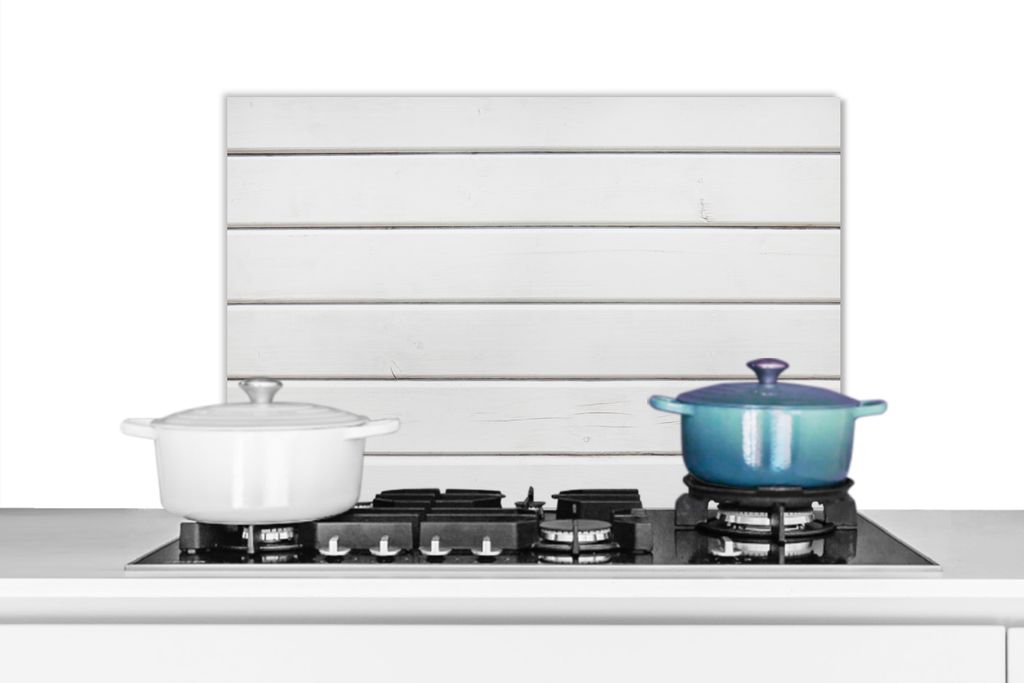KitchenYeah Spritzschutz Küche - Küchenrückwand - Wandschutz für Herd und Spüle - Weiße Dielenstruktur 70x50 - Alu-Dibond (Alternative zum...
