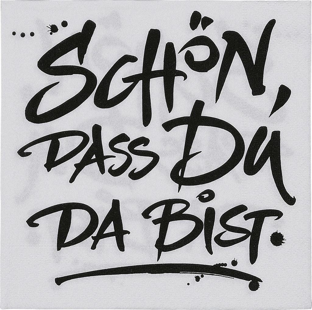 Paper + Design 200432 Zelltuchservietten 3-lagig, Schön, dass du da bist 33 x 33 cm, schwarz/weiß (20er Pack)