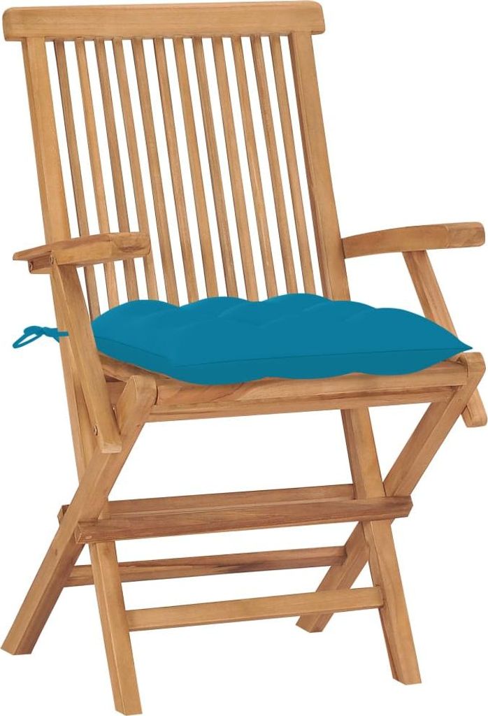 vidaXL Gartenstühle mit Hellblauen Kissen 2 Stk. Massivholz Teak