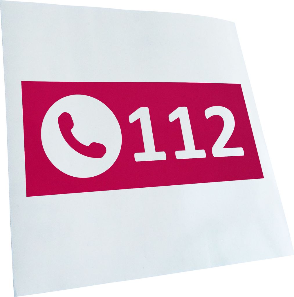 Kiwistar - Autoaufkleber - Notruf 112 Rufnummer - Pink - 24x11cm - Aufkleber für Auto, Laptop, Fahrrad, LKW, Motorrad mehrfarbig JDM Decal Racing