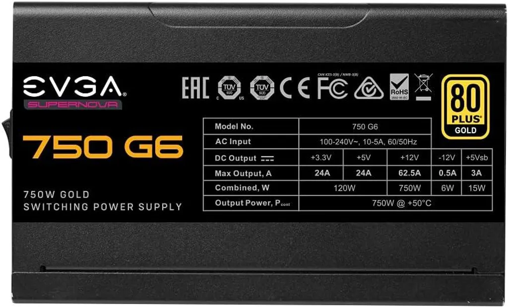 Alimentation PC ATX Modulaire EVGA 750W Gold G6 Haute Performance