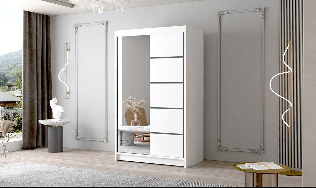 Dvoudveřová skříň se zrcadlem NICA - šířka 120 cm, bílá Obrázek produktu 