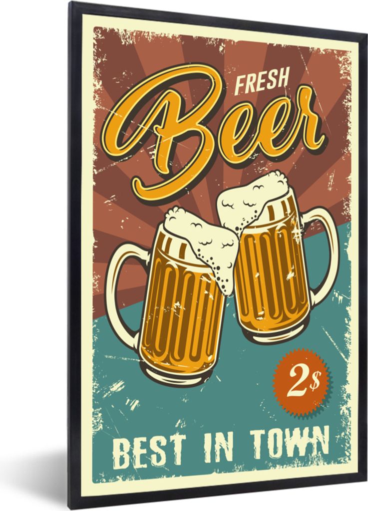 MuchoWow MuchoWow Gerahmtes Poster Mancave - Bierkrug - Vintage - Zitate 60x90 cm - Poster mit zchwarzem Bilderrahmen - Kunst