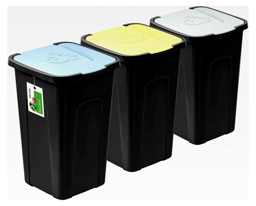 Großer Mülleimer 50 l mit Deckel – 3er Set Abfallbehälter 550 x 365 x 370 mm