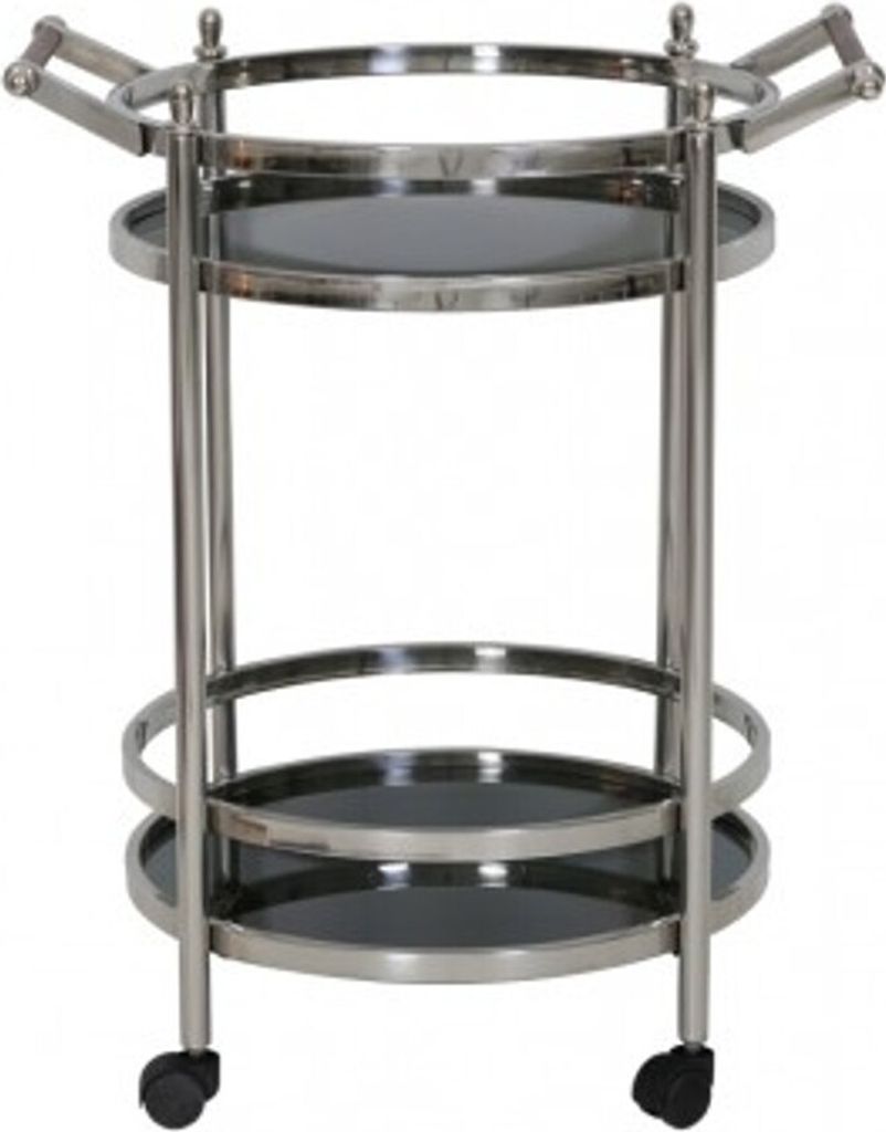 Casa Padrino Luxus Bar Trolley Servierwagen Rund Edelstahl vernickelt / schwarzes Glas Mod 3 - Luxus Hotel & Restaurant Einrichtung Möbel Serviert...