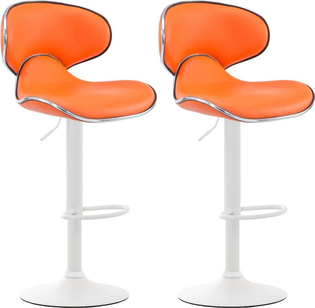 2-teiliges Barhocker-Set - Hochhocker - Bequeme Sitzposition, Kunstleder | Farbe: Orange | Grundfarbe: weiß