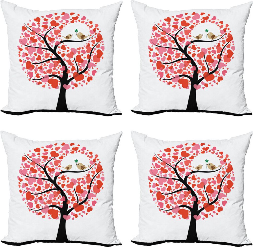 ABAKUHAUS Tier Kissenbezug Set (4 Stück), Natur Flirten Vögel, Moderner Doppelseitiger Digitaldruck, 60 cm x 60 cm, Rot, Weiß, Schwarz