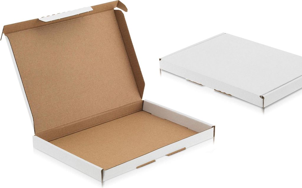 WPTrading - 50 Stück Großbriefkarton DIN A4 350 x 250 x 20 mm weiß - Faltkarton mit Steckverschluss für Warensendung & Großbrief Versandkarton