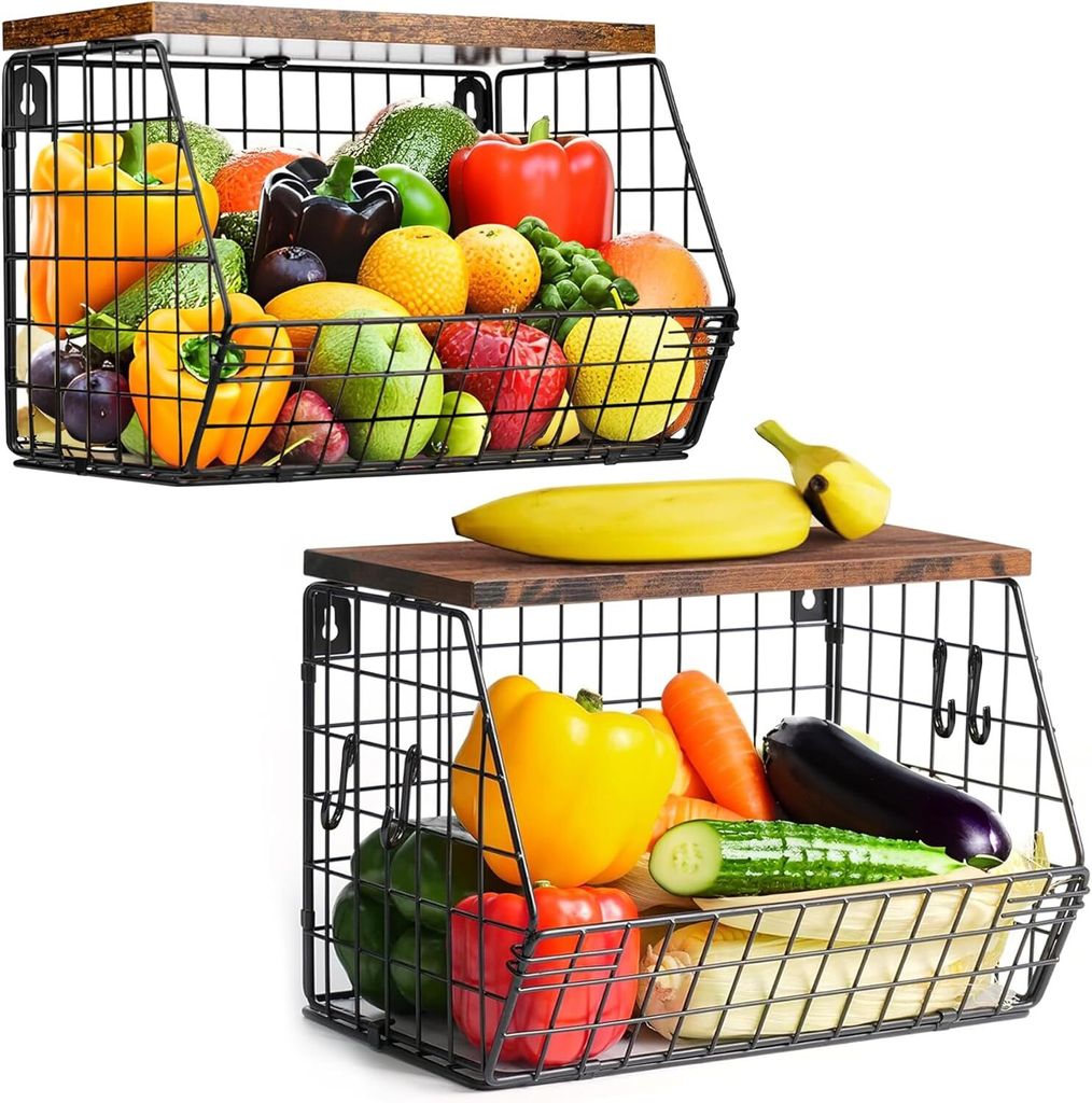 Obstschale Obstkorb Hängend 2 Etagen, Wandkorb Schwarz mit Produktbild 