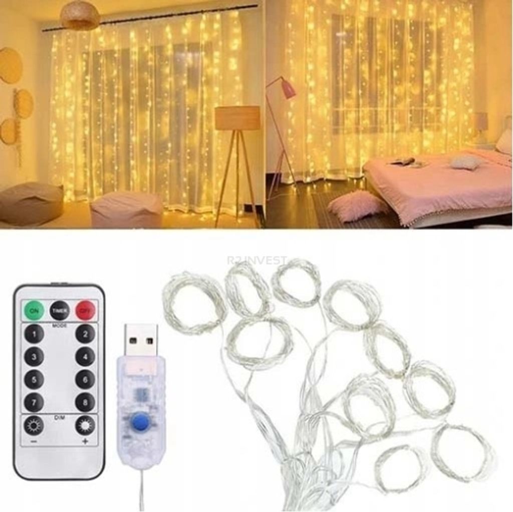 Tenda luminosa USB 3m x 3m 300 LED colore caldo, Immagine del prodotto 
