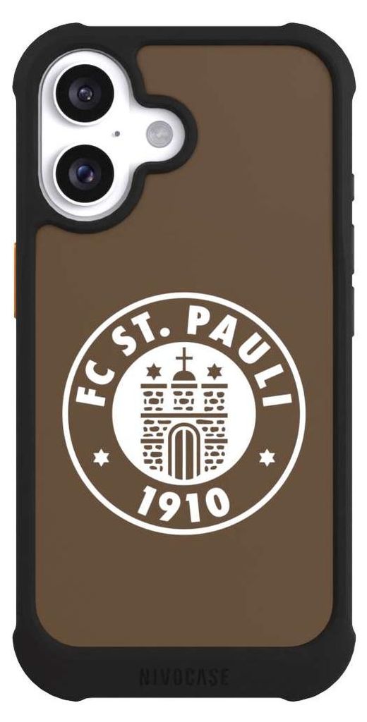 NIVOCASE Hülle für Apple iPhone 16 Stoßfeste Handyhülle NIVOmax Case Schwarz FC St. Pauli Offizielles Lizenzprodukt Wappen