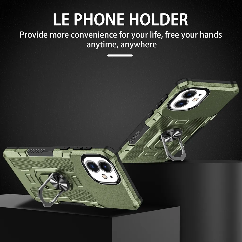 Custodia iPhone 11 Verde Militare Antiurto con Anello e Supporto Auto - 5