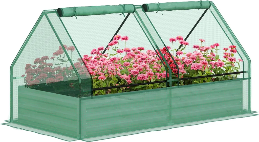 Carré potager avec mini-serre en acier galvanisé vert 185 cm de long