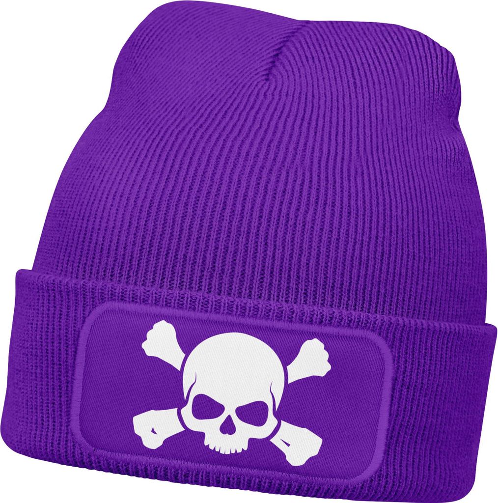Damen Beanie mit Patch Totenkopf Design Strickmütze mit Spruch Aufdruck Lustig Damenmütze Moonworks