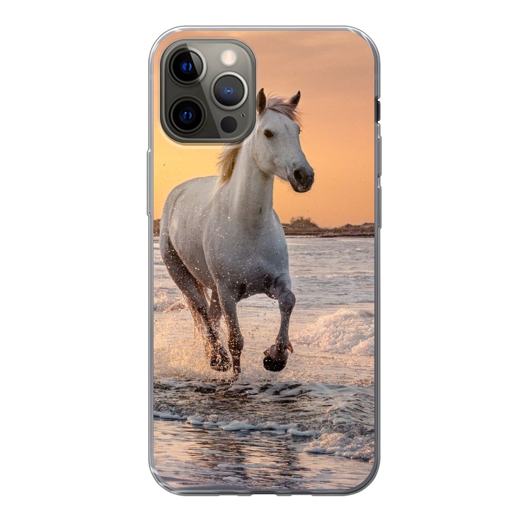 MuchoWow Handyhülle Schutzhülle Hülle für iPhone 13 Pro Pferde - Sonne - Meer - Strand - Tiere Silikon Softcase Handy Hülle - Handy-Tasche