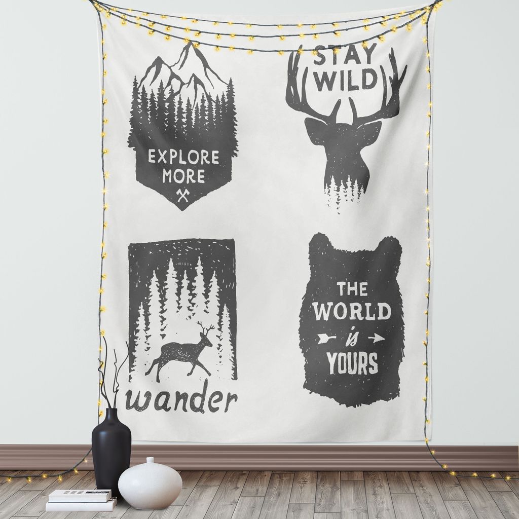 ABAKUHAUS Sprichwort Wandteppich, "Stay Wild" "Wander" "The World is Your" Verschiedene Natur Zitate als DIgital Druck, Wohnzimmer Schlafzimmer Sei...