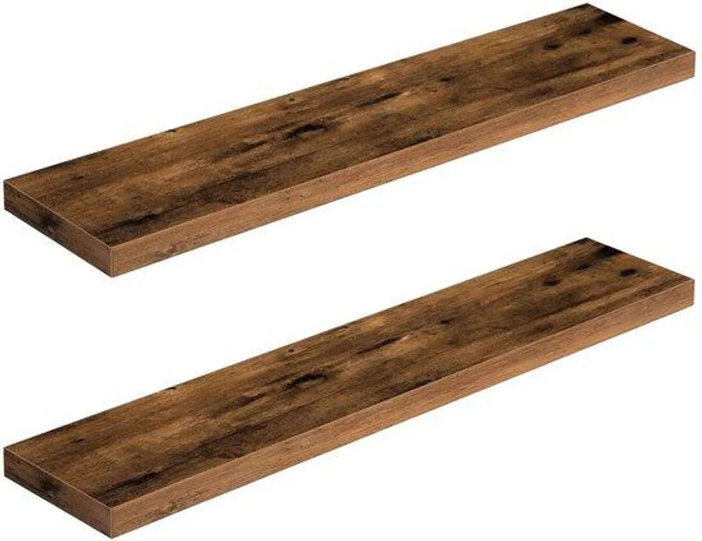 Lot de 2 étagères murales robustes 100x20x4 cm brun vintage bois et fer