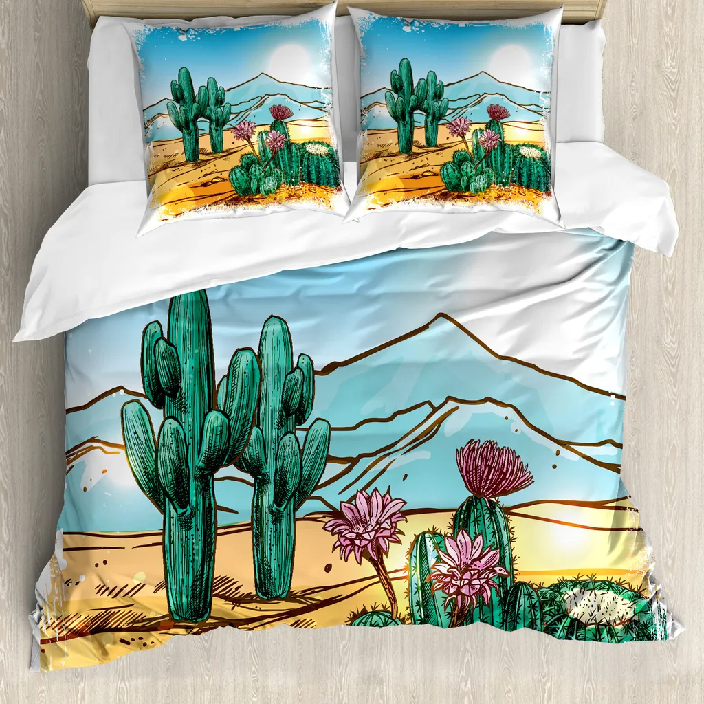 Set Copripiumino Antiacaro 200x200 cm ABAKUHAUS - Design Cartoon Cactus