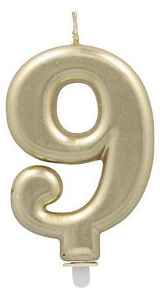 PAPSTAR Zahlenkerze gold "9", 7 cm, ideal für Geburtstagsfeiern | Karton (12 Packungen)