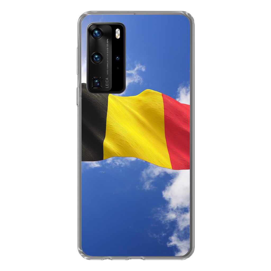 MuchoWow Handyhülle Schutzhülle Hülle für Huawei P40 Pro Die Flagge Belgiens weht am Himmel Silikon Softcase Handy Hülle - Schutz
