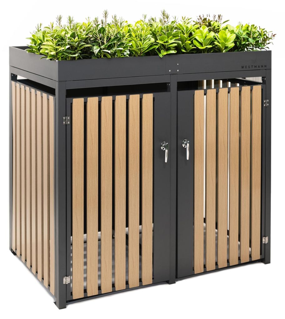 Westmann Metall Mülltonnenbox Planta 2x240 L Mülltonnenbox mit Pflanzdach 84x134x124 cm