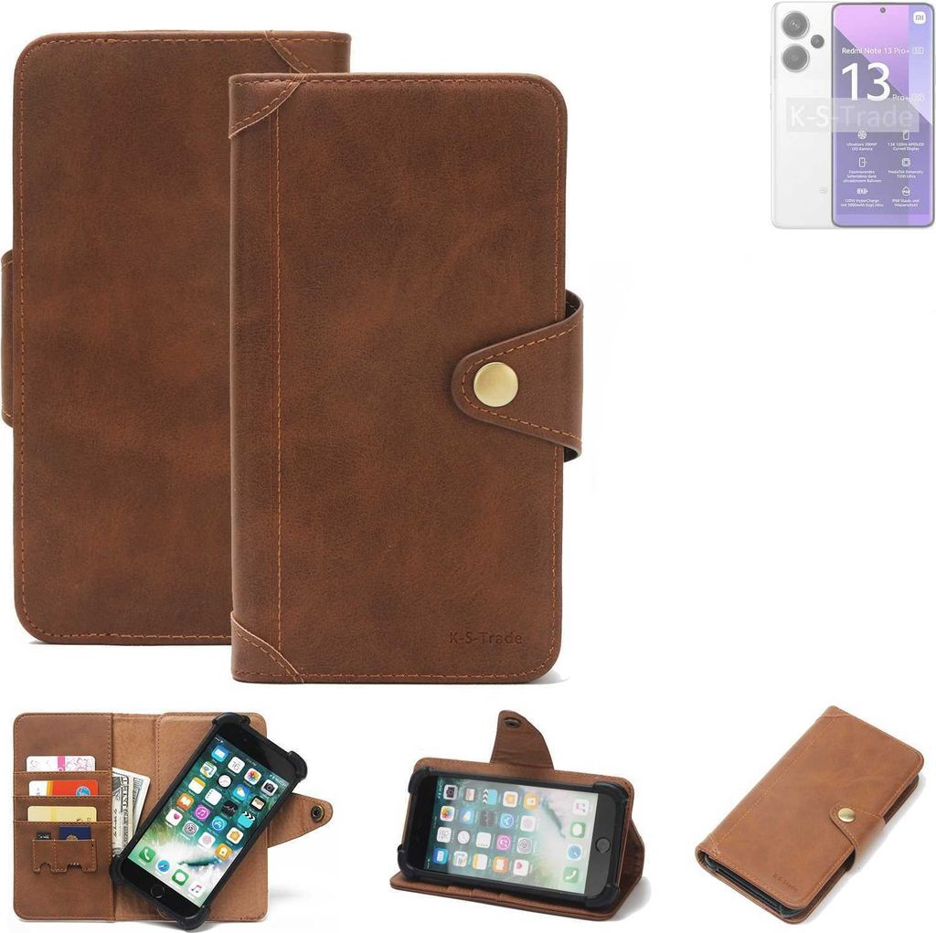 K-S-Trade Handyhülle kompatibel mit Xiaomi Redmi Note 13 Pro + 5G Schutz Hülle Walletcase Bookstyle Tasche Case Handytasche Wallet Flipcase Cover PU