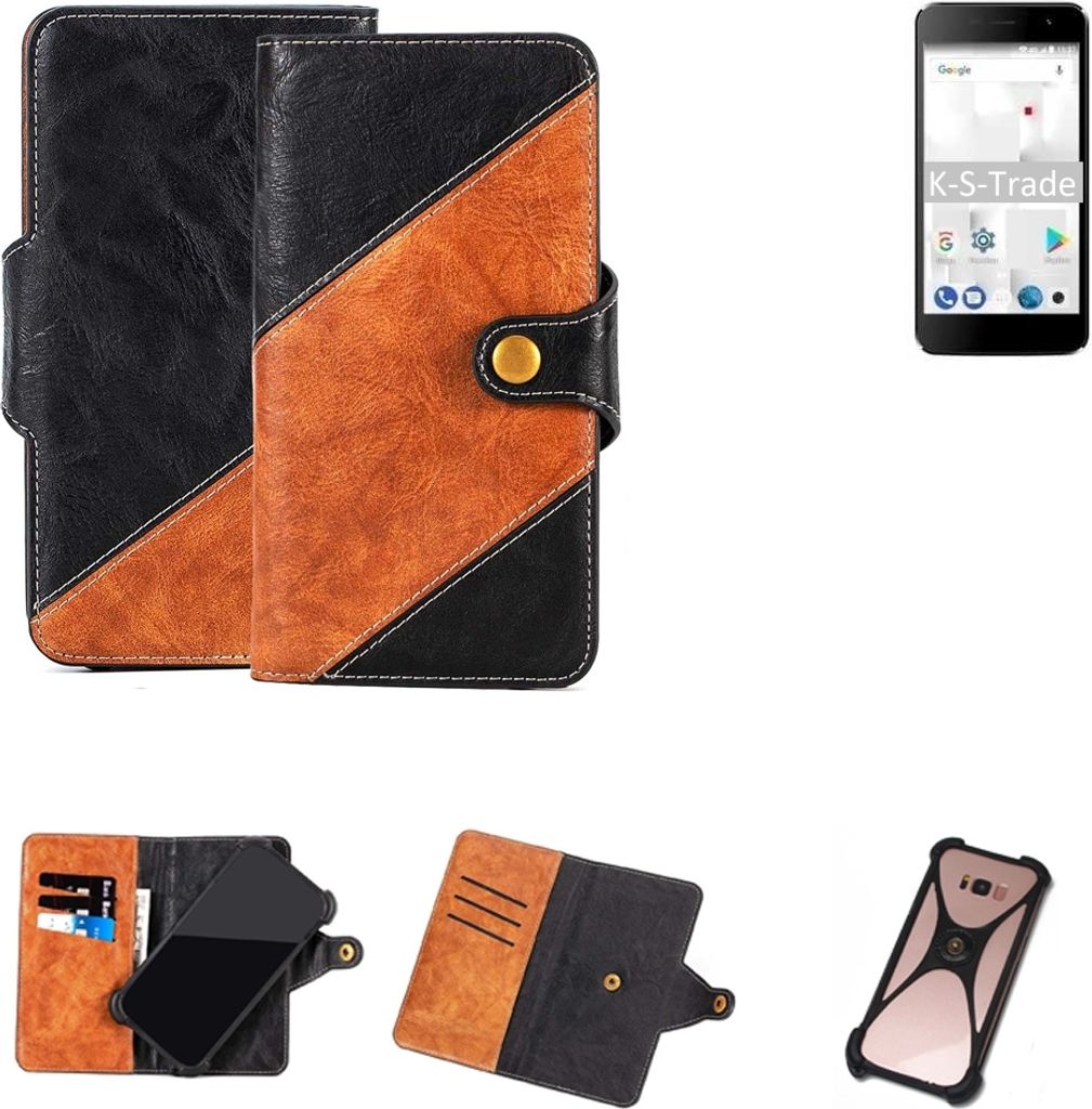K-S-Trade Handyhülle Schutzhülle Bookstyle Case Wallet-Case kompatibel mit thomson Friendly TH101 Handy Cover Bumper Klapphülle schwarz hellbraun