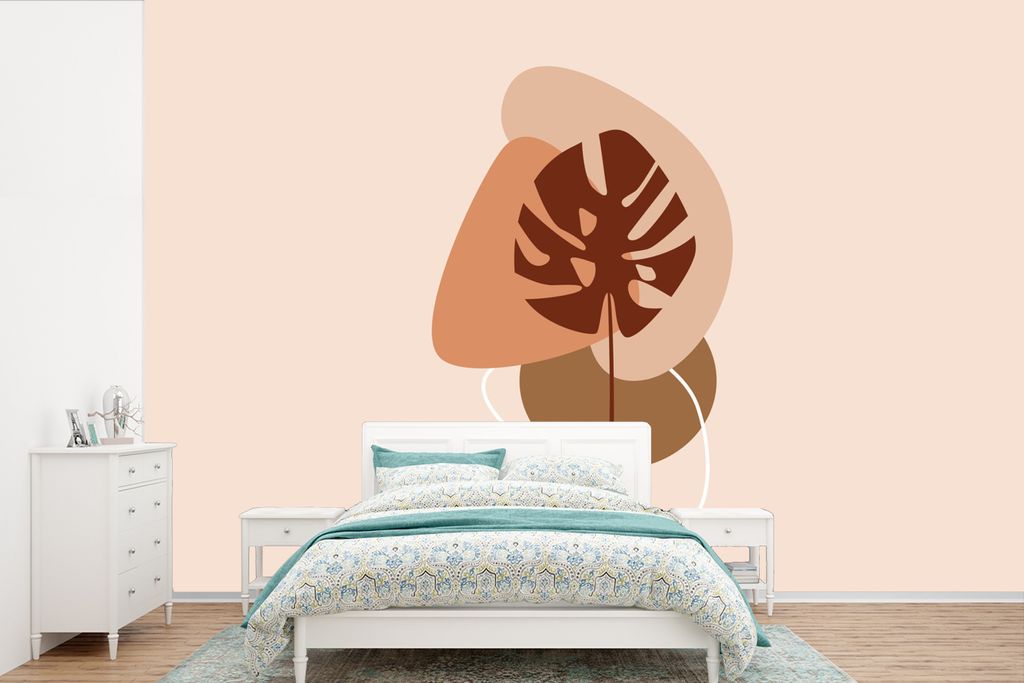 MuchoWow Fototapete für Wohnzimmer oder Schlafzimmer Wandtapete Vinyl Motivtapete Sommer - Monstera - Abstrakt - 525x350 cm - Das Hintergrundbild