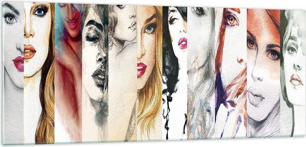 Bilder auf glas - Frauen Schönheit Dame Illustration - 100x40cm - Glasbilder - Wandbilder - Kunstdruck - Wanddekoration aus Glas - Glas Bilder - W...