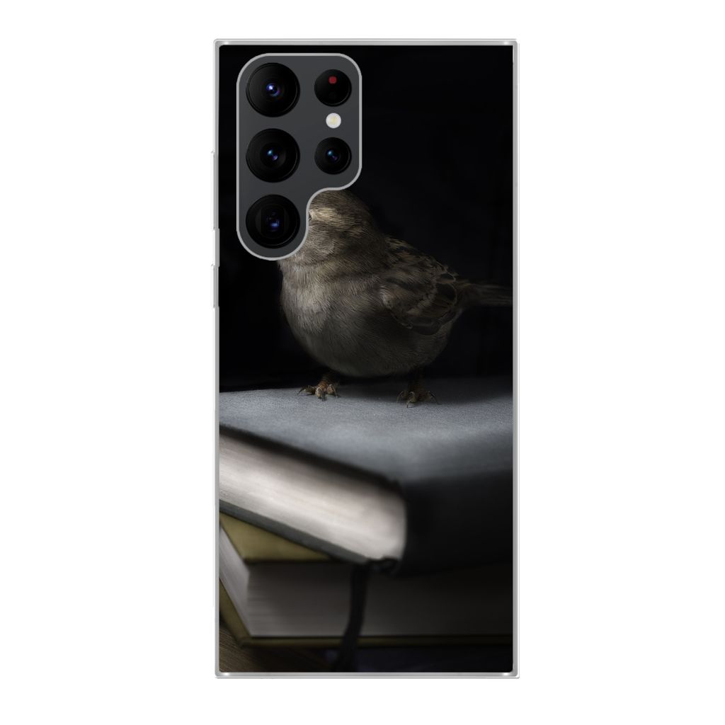 MuchoWow Handyhülle Schutzhülle Hülle für Samsung Galaxy S22 Ultra Vogel - Bücher - Porträt Silikon Softcase Handy Hülle - Abbildung