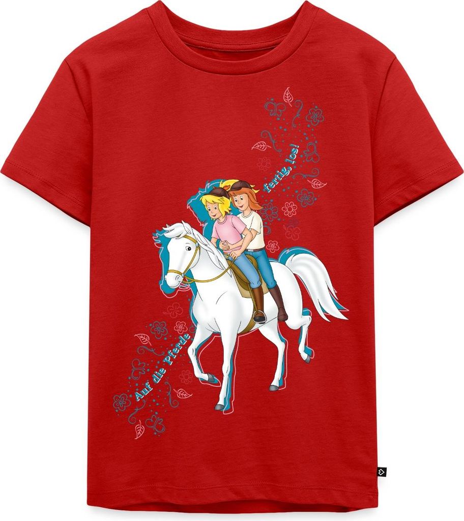 Spreadshirt Bibi Und Tina Auf Die Pferde Fertig Los Kinder Premium T-Shirt, 122/128 (6 Jahre), Rot