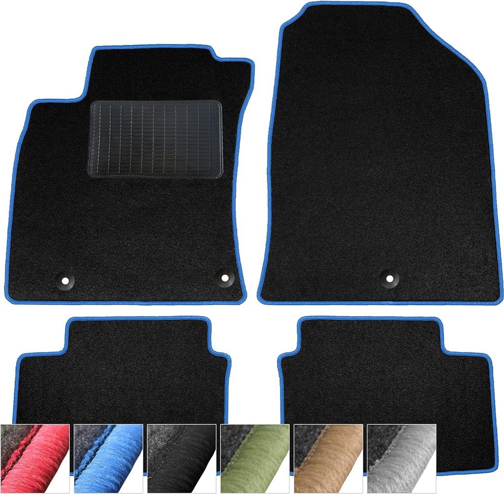 moto-MOLTICO Fußmatten Auto Velours Autoteppiche Schwarz Automatten Set 4-teilig passend für Kia E-Soul ab 2019 (Blaue - Ziernähte)