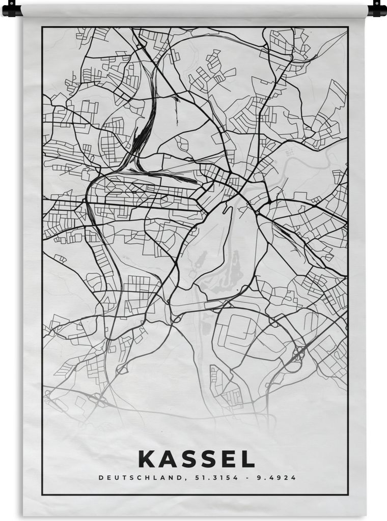 MuchoWow Wandteppich Wandbehang Karte - Stadtplan - Kassel - Karte 90x135 cm Tapisserie Dekoration Wandtuch - Baumwolle - Wandskulptur