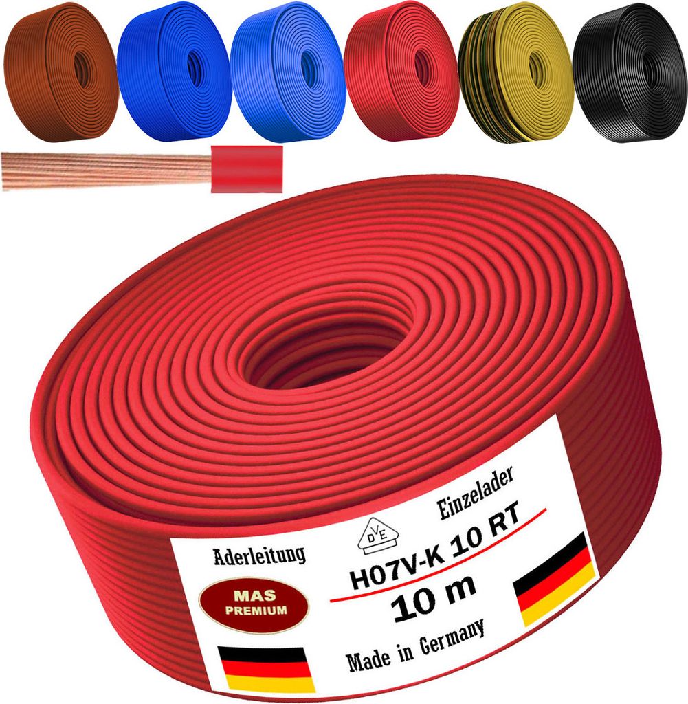 10m Aderleitung H07 V-K RT 1x10 mm² Rot Einzelader flexibel