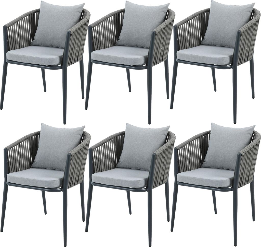 AXI Faye Gartenstuhl Set 6 Stück in Anthrazit | Gartenstühle für Gartentisch aus Aluminium/Polyester & inklusive Sitzkissen aus Olefin | Stuhl W...