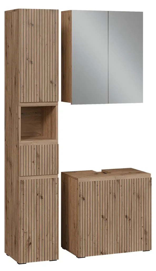 Meuble Salle de Bain Complet 3 Éléments Chêne Artisan Vicco Takumi 58540