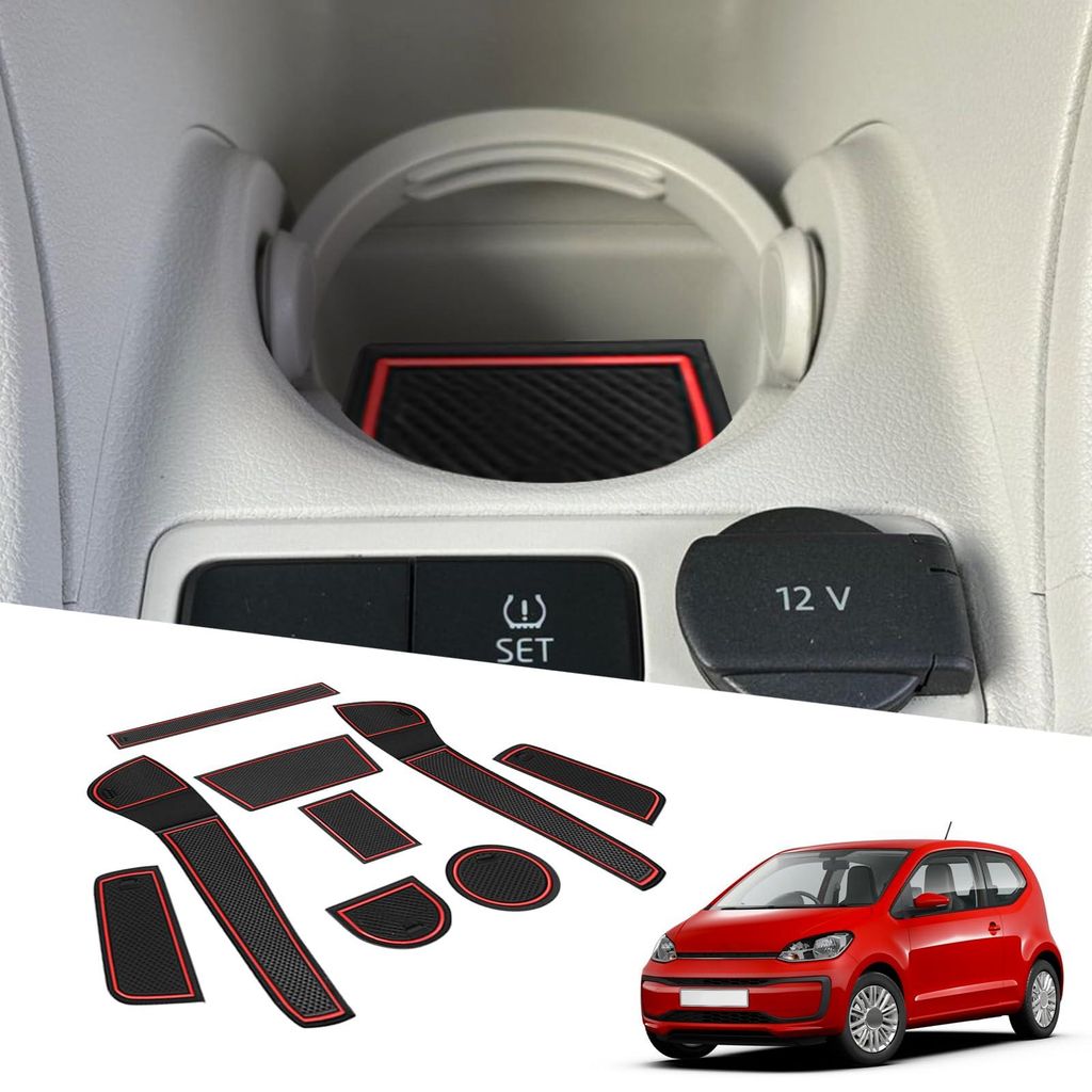 Passend für VW UP, SEAT MII, Skoda Citigo 2013–2023: Rutschfeste Matten für Mittelkonsole, Armlehne, Gummimatten, Getränkehaltermatte, Türgri...