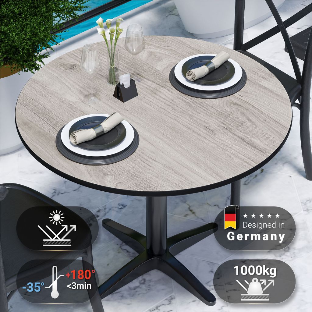 COMPACT | Gastro HPL Tischplatte | Ø 60 cm | Eiche-Weiß | Rund | Gastro HPL Tischplatte