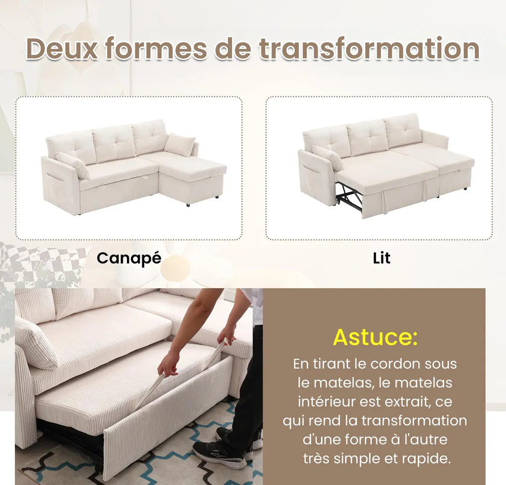 Petit canapé d'angle convertible avec coffres : la solution gain de place - 6