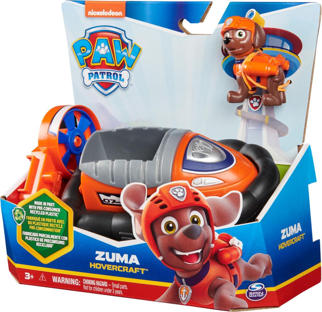 The image shows the retail packaging of a Spin Master PAW Patrol Basic Vehicle Zuma toy.