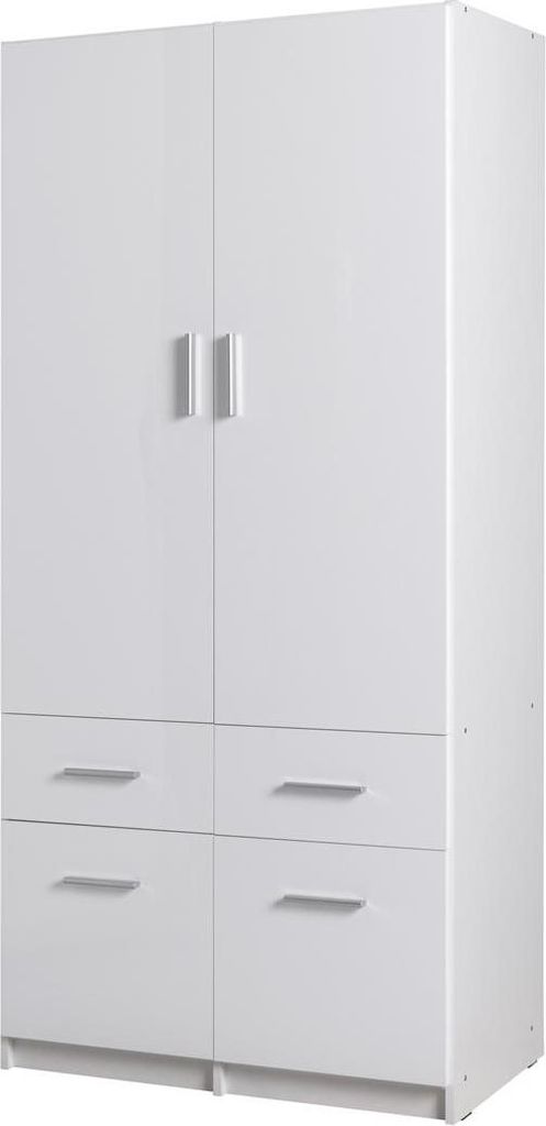 Kombinierter Kleiderschrank 92 cm FUNZA 3 – Alpinweiß / Glanzweiß